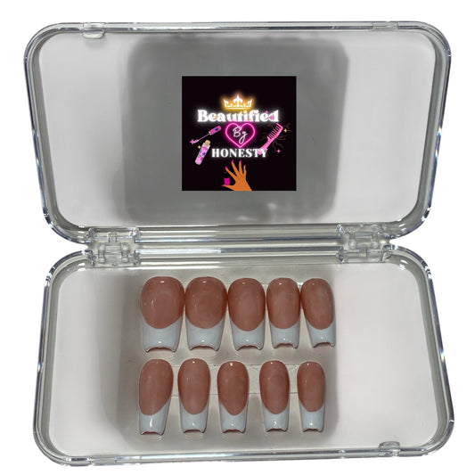 Medium White Coffin Acrylic French Tip Press-On Nail Set